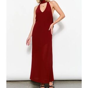 Pretty Garbage Celeste Maxi Dress Burgundy Halter